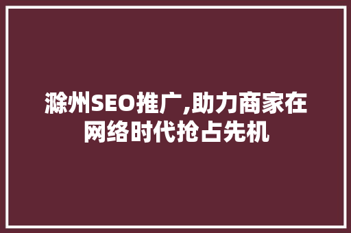 滁州SEO推广,助力商家在网络时代抢占先机