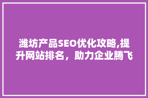 潍坊产品SEO优化攻略,提升网站排名，助力企业腾飞