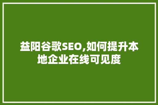 益阳谷歌SEO,如何提升本地企业在线可见度