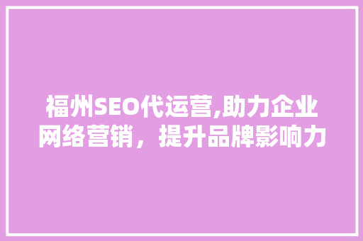 福州SEO代运营,助力企业网络营销，提升品牌影响力  第1张