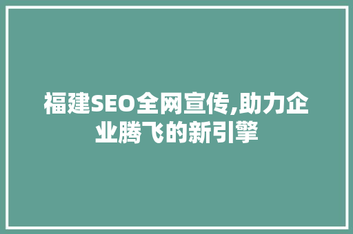 福建SEO全网宣传,助力企业腾飞的新引擎
