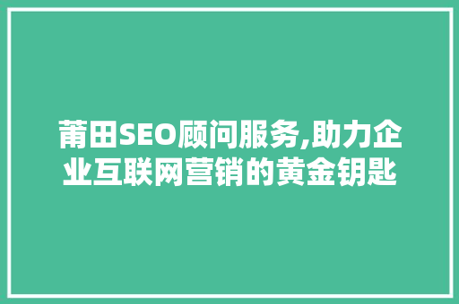 莆田SEO顾问服务,助力企业互联网营销的黄金钥匙