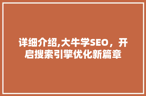 详细介绍,大牛学SEO，开启搜索引擎优化新篇章