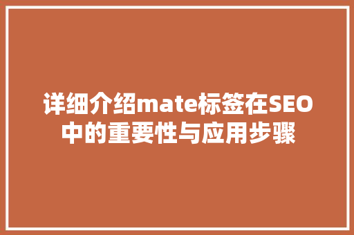 详细介绍mate标签在SEO中的重要性与应用步骤