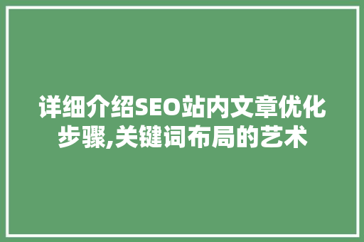 详细介绍SEO站内文章优化步骤,关键词布局的艺术