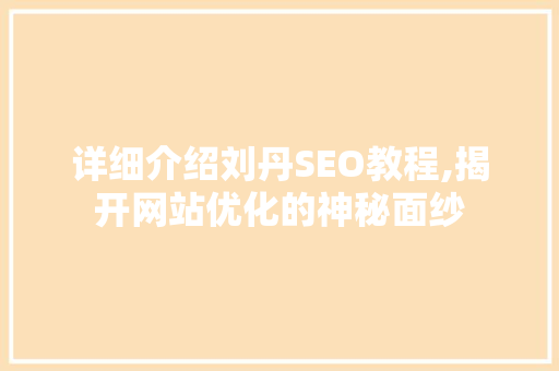 详细介绍刘丹SEO教程,揭开网站优化的神秘面纱