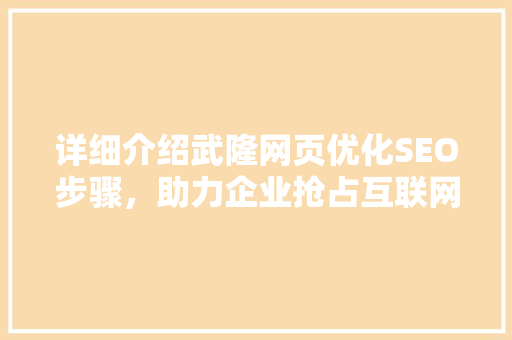 详细介绍武隆网页优化SEO步骤，助力企业抢占互联网高地