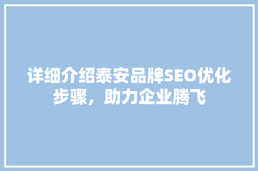 详细介绍泰安品牌SEO优化步骤，助力企业腾飞