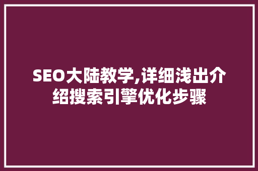 SEO大陆教学,详细浅出介绍搜索引擎优化步骤