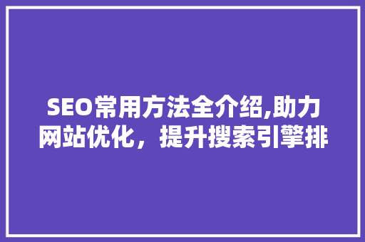 SEO常用方法全介绍,助力网站优化，提升搜索引擎排名