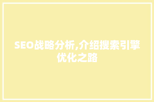 SEO战略分析,介绍搜索引擎优化之路