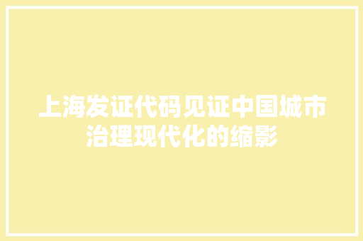 上海发证代码见证中国城市治理现代化的缩影
