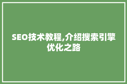 SEO技术教程,介绍搜索引擎优化之路