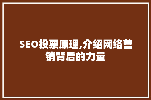 SEO投票原理,介绍网络营销背后的力量