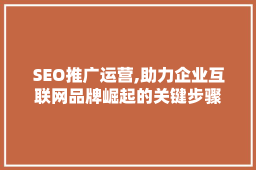 SEO推广运营,助力企业互联网品牌崛起的关键步骤