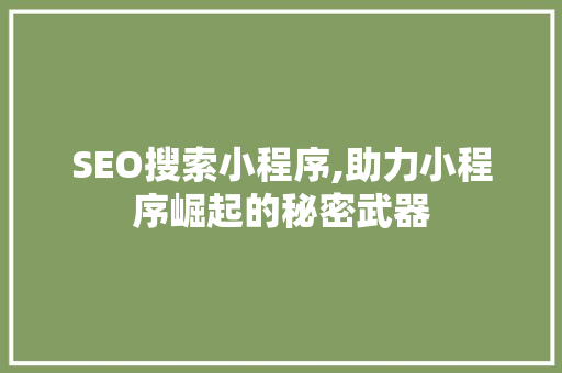 SEO搜索小程序,助力小程序崛起的秘密武器