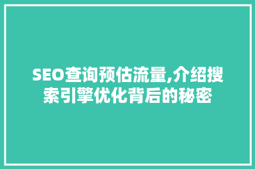 SEO查询预估流量,介绍搜索引擎优化背后的秘密