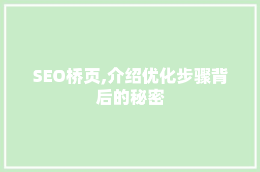 SEO桥页,介绍优化步骤背后的秘密