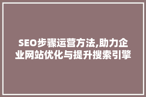 SEO步骤运营方法,助力企业网站优化与提升搜索引擎排名