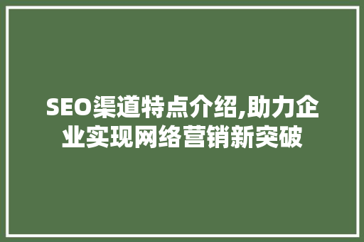 SEO渠道特点介绍,助力企业实现网络营销新突破