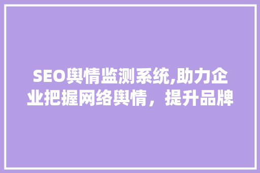 SEO舆情监测系统,助力企业把握网络舆情，提升品牌影响力