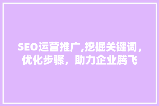 SEO运营推广,挖掘关键词，优化步骤，助力企业腾飞