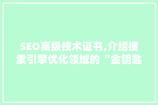 SEO高级技术证书,介绍搜索引擎优化领域的“金钥匙”