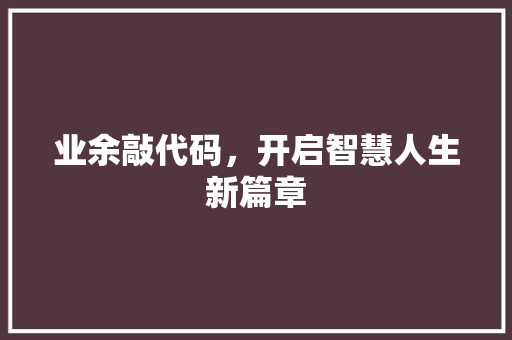 业余敲代码，开启智慧人生新篇章