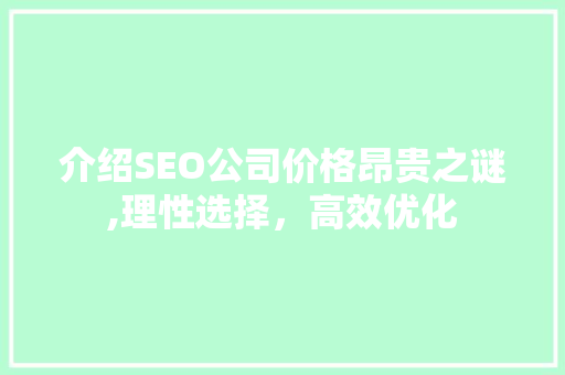 介绍SEO公司价格昂贵之谜,理性选择，高效优化