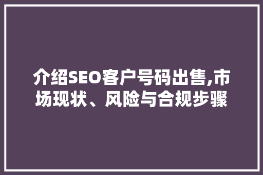 介绍SEO客户号码出售,市场现状、风险与合规步骤