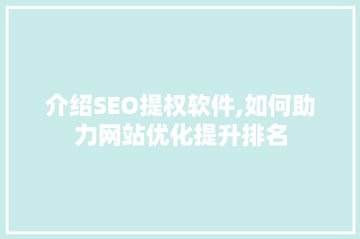 介绍SEO提权软件,如何助力网站优化提升排名