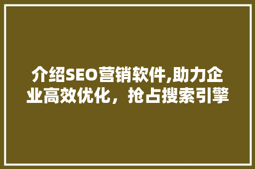 介绍SEO营销软件,助力企业高效优化，抢占搜索引擎流量高地