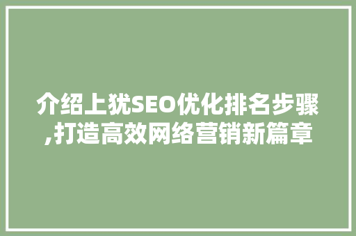 介绍上犹SEO优化排名步骤,打造高效网络营销新篇章