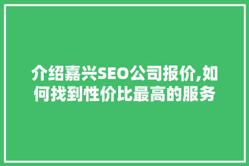 介绍嘉兴SEO公司报价,如何找到性价比最高的服务