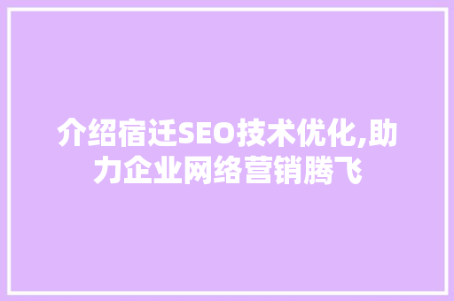 介绍宿迁SEO技术优化,助力企业网络营销腾飞