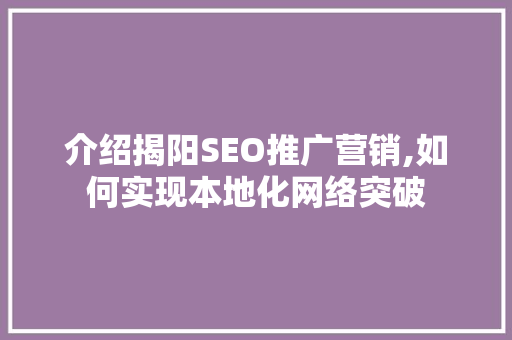 介绍揭阳SEO推广营销,如何实现本地化网络突破