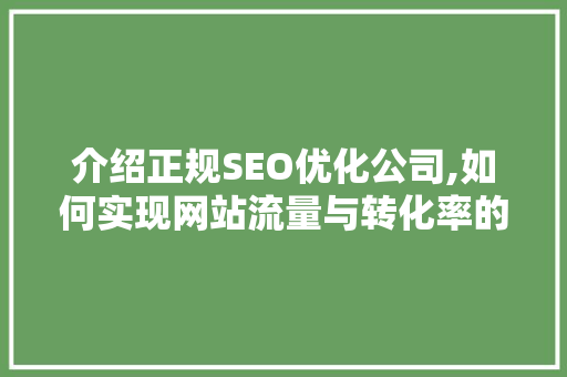 介绍正规SEO优化公司,如何实现网站流量与转化率的提升