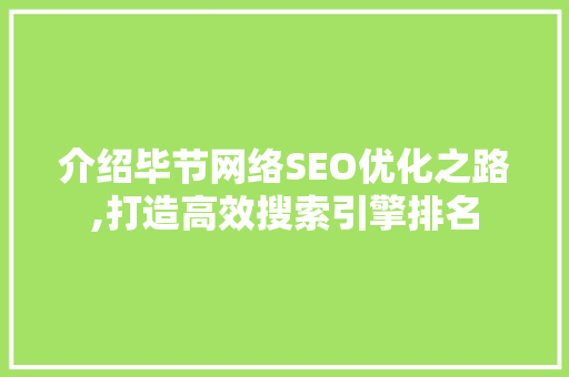 介绍毕节网络SEO优化之路,打造高效搜索引擎排名