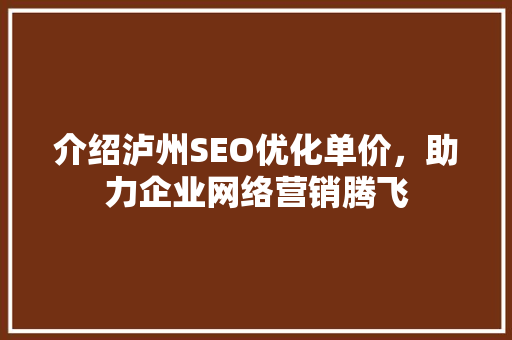 介绍泸州SEO优化单价，助力企业网络营销腾飞