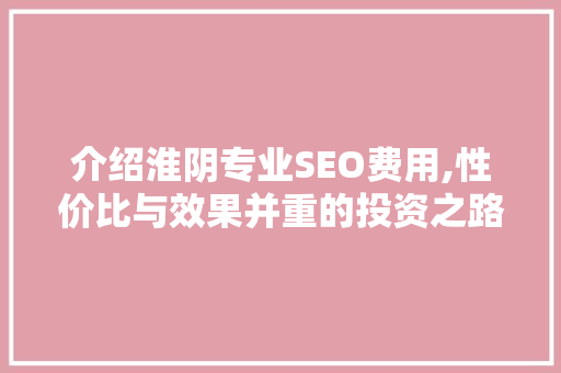 介绍淮阴专业SEO费用,性价比与效果并重的投资之路