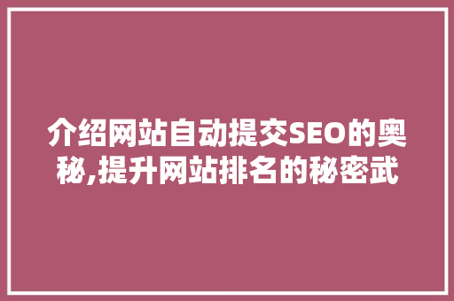 介绍网站自动提交SEO的奥秘,提升网站排名的秘密武器