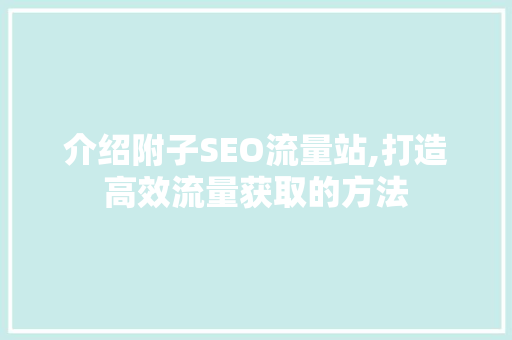 介绍附子SEO流量站,打造高效流量获取的方法
