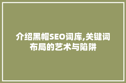 介绍黑帽SEO词库,关键词布局的艺术与陷阱