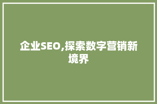 企业SEO,探索数字营销新境界