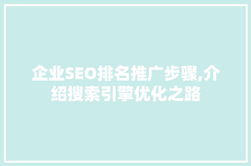 企业SEO排名推广步骤,介绍搜索引擎优化之路