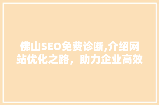 佛山SEO免费诊断,介绍网站优化之路，助力企业高效提升排名