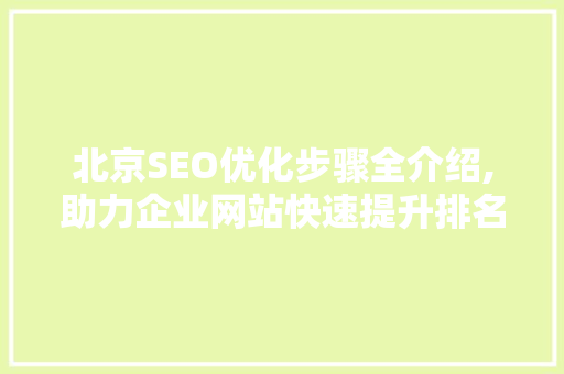 北京SEO优化步骤全介绍,助力企业网站快速提升排名