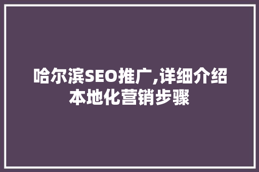 哈尔滨SEO推广,详细介绍本地化营销步骤