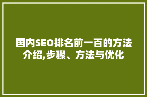 国内SEO排名前一百的方法介绍,步骤、方法与优化