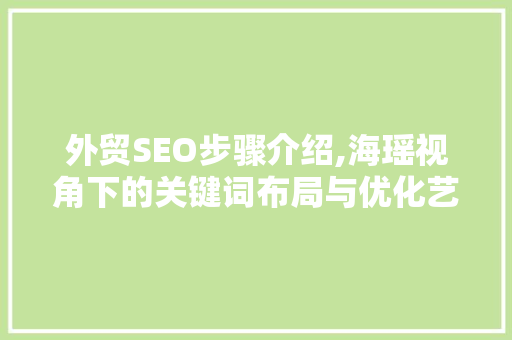 外贸SEO步骤介绍,海瑶视角下的关键词布局与优化艺术